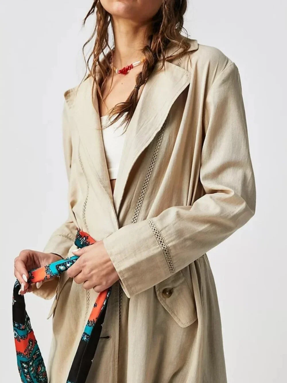Free People Rory Linen-Blend Duster Trench Dress, size XS